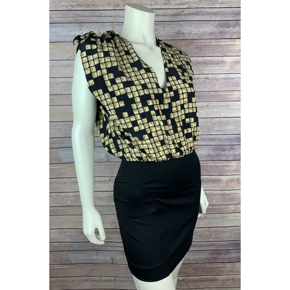 Alexander Wang Black Silk Dress Size 2 Women's Ruffle Print Vneck Cap Sleeve Y2K - Picture 5 of 12